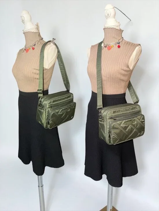 LUG Carousel XL Crossbody Bag Olive Green Patterned Travel Organizer Card RFID - Picture 2 of 9